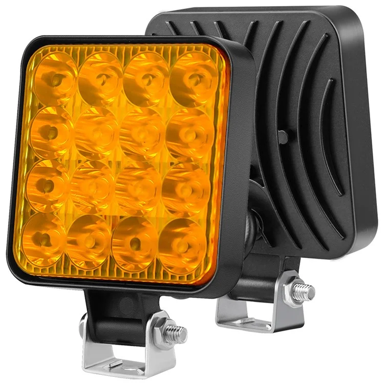 48W 12V 16-LED Autofahren Arbeitsleuchte Wasserdicht Quadratische Autogelände Scheinwerfer - Gelbes Licht