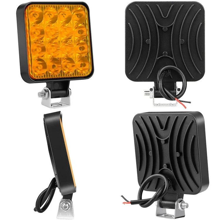48W 12V 16-LED Autofahren Arbeitsleuchte Wasserdicht Quadratische Autogelände Scheinwerfer - Gelbes Licht
