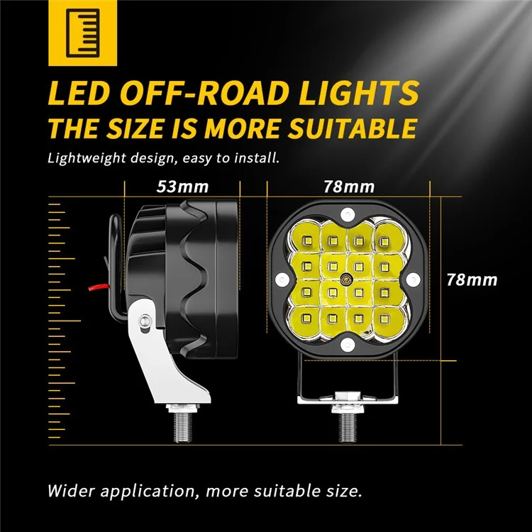 3-inch 48W 16-LED Car Truck Forklift Spotlight Square Waterproof Engineering Vehicle Headlight - White Light