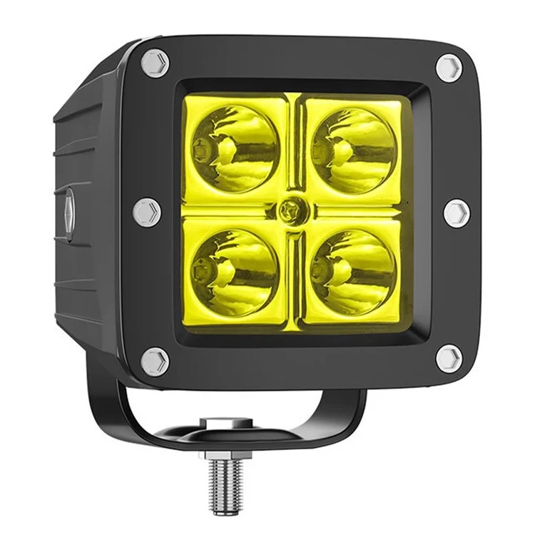 4-LED 12W Car SUV Off-Road Motorcycle Square Spotlight Waterproof Vehicle Headlight - Yellow Light