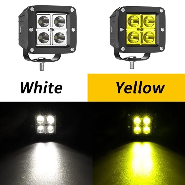 4-LED 12W Car SUV Off-Road Motorcycle Square Spotlight Waterproof Vehicle Headlight - Yellow Light
