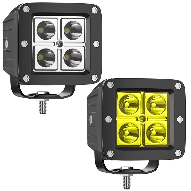4-LED 12W Car SUV Off-Road Motorcycle Square Spotlight Waterproof Vehicle Headlight - Yellow Light