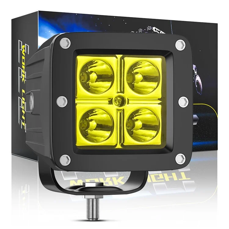 4-LED 12W Car SUV Off-Road Motorcycle Square Spotlight Waterproof Vehicle Headlight - Yellow Light