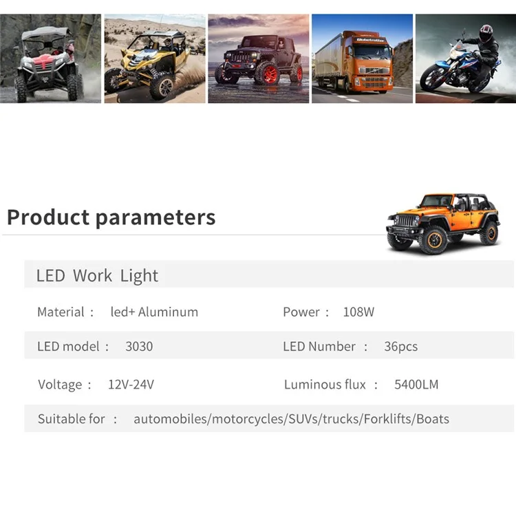 4-Zoll-36LED-Autoscheinwerfer für SUVs, Geländewagen, 108W Scheinwerfer, wasserdicht, Fahrzeuganfahrscheinwerfer
