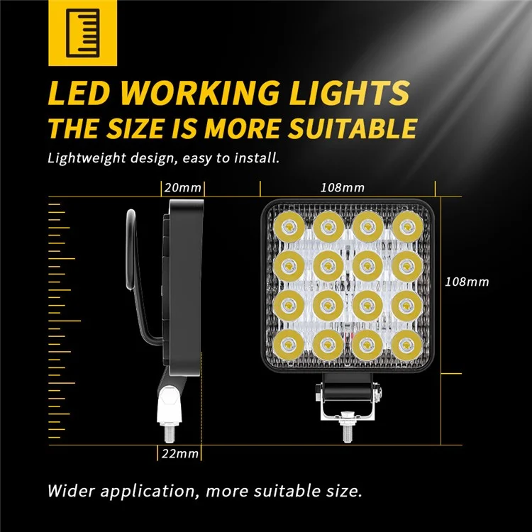 Proiettore da 16 LED 48W per auto, SUV e fuoristrada, luce di lavoro impermeabile per veicoli