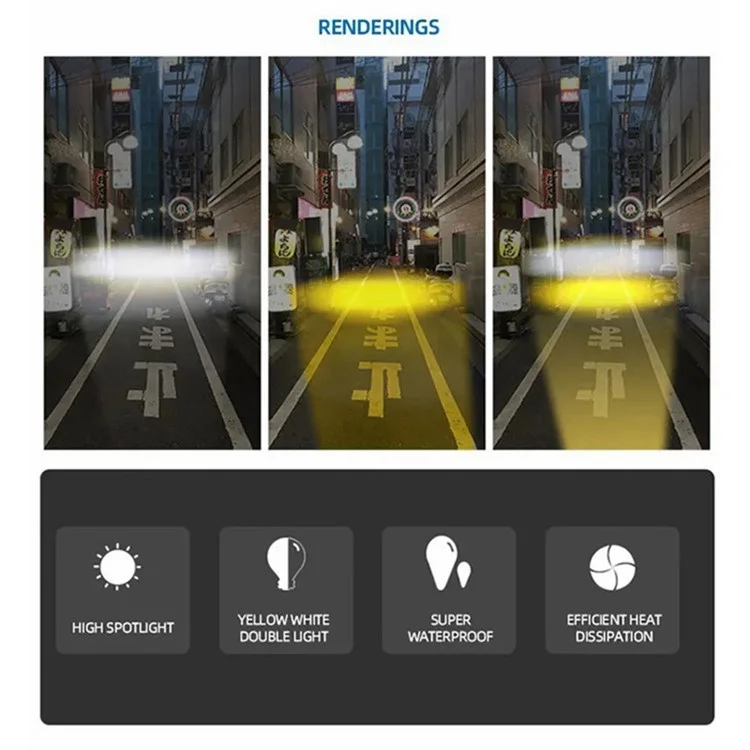 Faro LED blanco+amarillo para modificación de motocicleta W65 Motorcycle Waterproof Motorbike Headlight