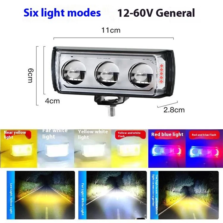 Foco de motocicleta A086-3C de 3 LED, resistente al agua, con carcasa de aluminio, 12-60V