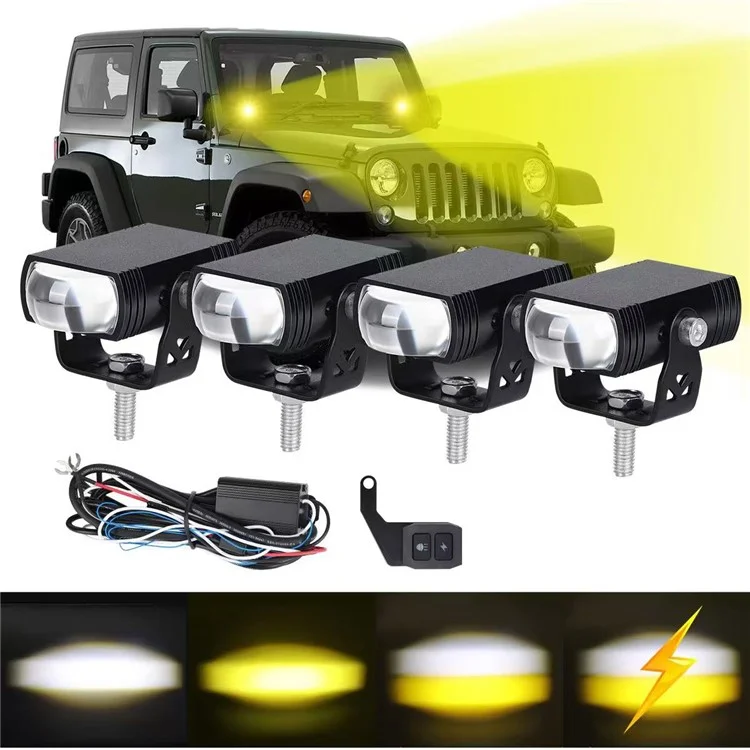 4 in 1 IP68 Waterproof LED Headlight for Motorcycle Strobe Lamp with Remote Control