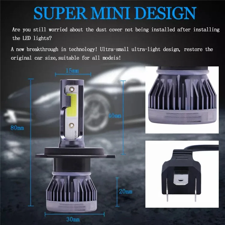 2Pcs H4 LED Headlight 360 Degree Illumination 120W 6000K High Low Beam Car Fog Lamp