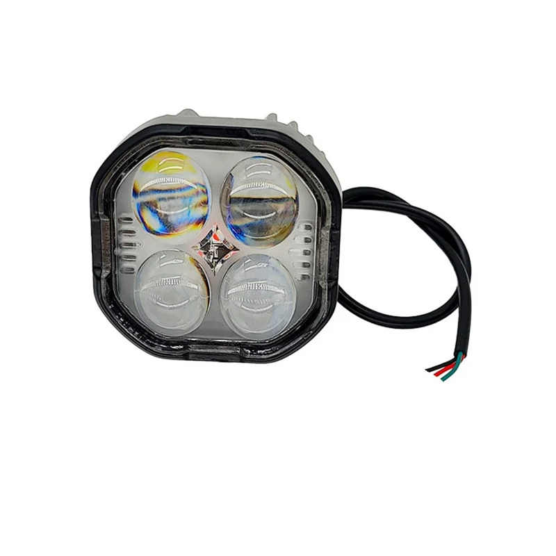 Luz de trabajo LED de haz alto y bajo IP68 a prueba de agua, foco de motocicleta de color dual con soporte ajustable - Anillo a prueba de agua transparente / Luz blanca y roja amarilla