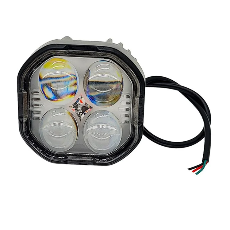 Luz de trabajo LED de haz alto y bajo IP68 a prueba de agua, foco de motocicleta de color dual con soporte ajustable - Anillo a prueba de agua transparente / Luz blanca y roja amarilla