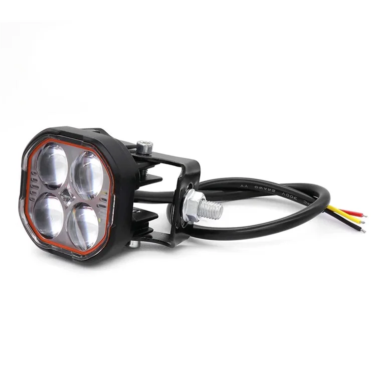 Luz de trabajo LED de haz alto y bajo IP68 a prueba de agua, foco de motocicleta de color dual con soporte ajustable - Anillo a prueba de agua transparente / Luz blanca y roja amarilla