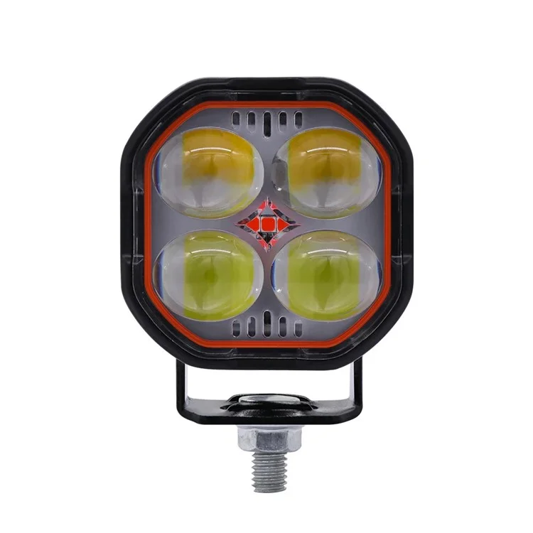 Luz de trabajo LED de haz alto y bajo IP68 a prueba de agua, foco de motocicleta de color dual con soporte ajustable - Anillo a prueba de agua transparente / Luz blanca y roja amarilla
