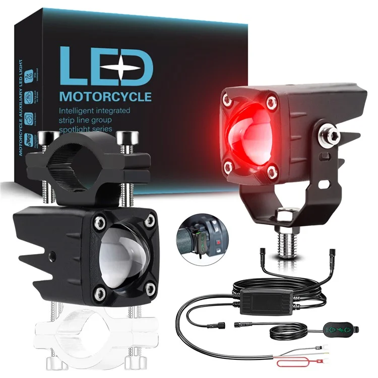 1 Pair Motorcycle LED Spotlight 180W Flashing  Lamp for Motorbike Electric Vehicle Modification - Red Light