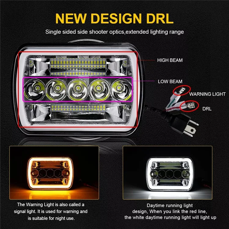 45W 5.59 x 7.8 inch Square LED Headlight Yellow White Dual Color for 6 x 7 inch Truck Light