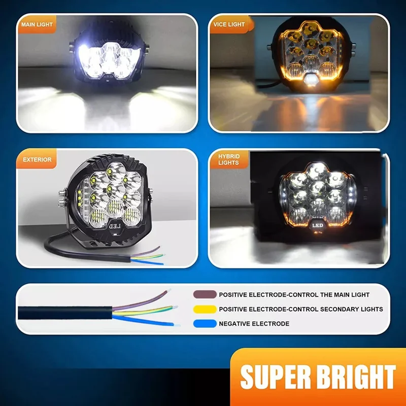 5 Inch Round Spotlight Car Front Bumper Lamp IP67 Waterproof Aluminum Shell LED Floodlight - White Light
