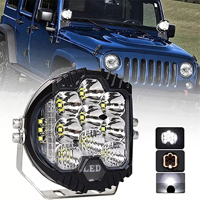 5 Inch Round Spotlight Car Front Bumper Lamp IP67 Waterproof Aluminum Shell LED Floodlight - White Light