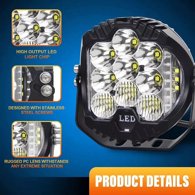 5 Inch Round Spotlight Car Front Bumper Lamp IP67 Waterproof Aluminum Shell LED Floodlight - White Light