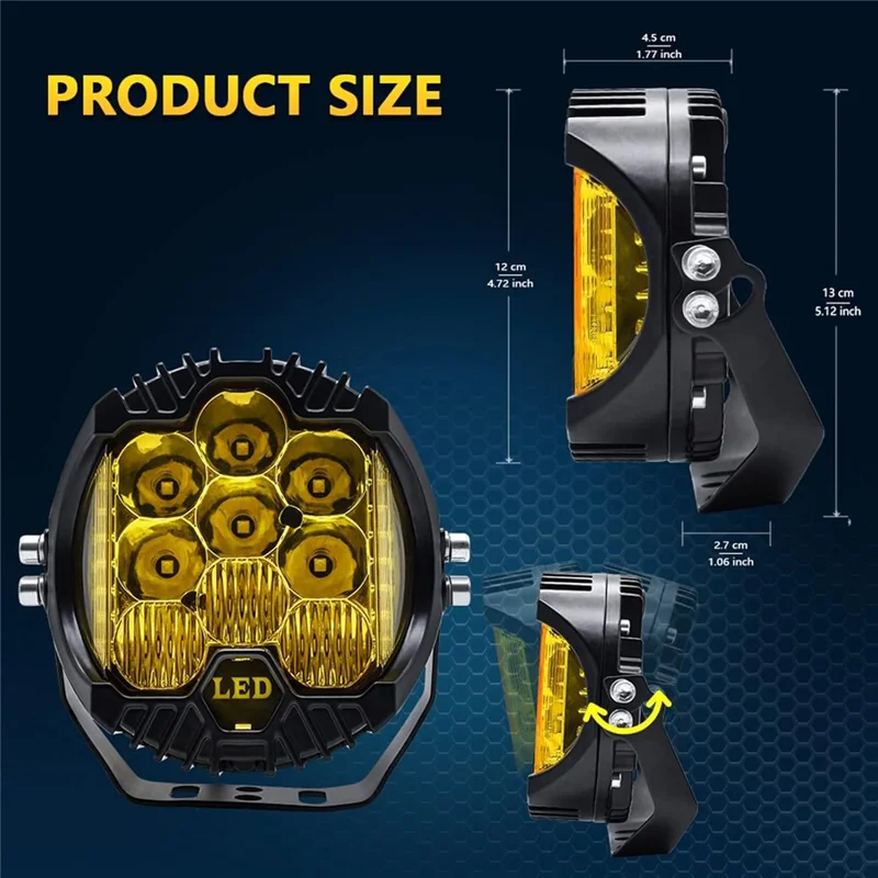 5 Inch Round Spotlight Car Front Bumper Lamp IP67 Waterproof Aluminum Shell LED Floodlight - Yellow Light