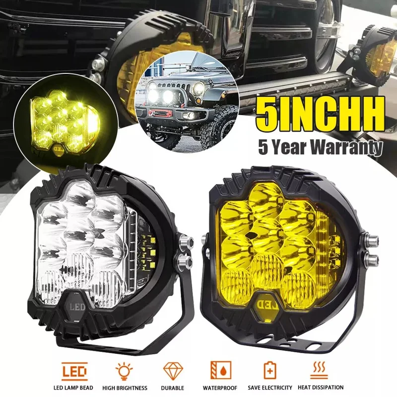 5 Inch Round Spotlight Car Front Bumper Lamp IP67 Waterproof Aluminum Shell LED Floodlight - Yellow Light