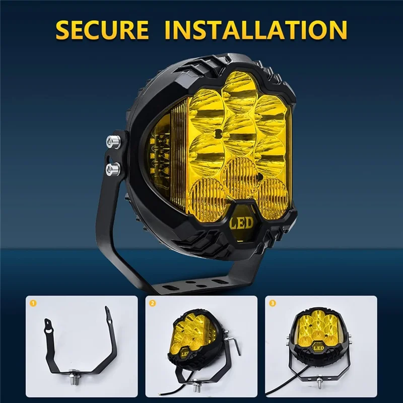 5 Inch Round Spotlight Car Front Bumper Lamp IP67 Waterproof Aluminum Shell LED Floodlight - Yellow Light