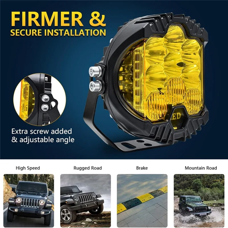 5 Inch Round Spotlight Car Front Bumper Lamp IP67 Waterproof Aluminum Shell LED Floodlight - Yellow Light
