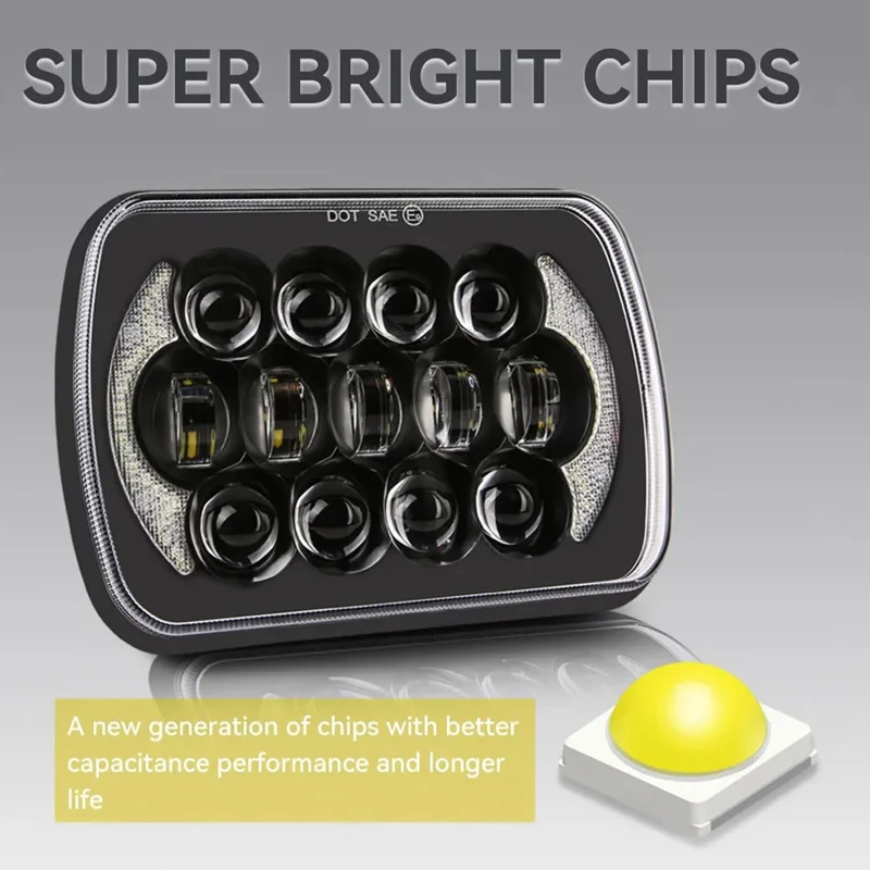 105W hochleistungs-IP67-wasserdichte Hoch-/Abblendscheinwerfer mit quadratischem LED-Licht für Fahrzeuge der Größe 5x7 und 6x7 Zoll.