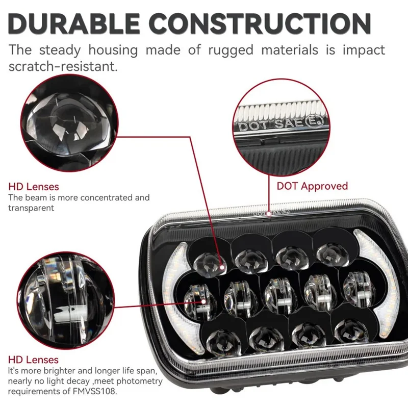105W hochleistungs-IP67-wasserdichte Hoch-/Abblendscheinwerfer mit quadratischem LED-Licht für Fahrzeuge der Größe 5x7 und 6x7 Zoll.