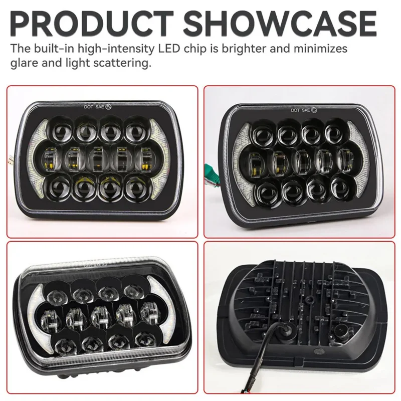 105W hochleistungs-IP67-wasserdichte Hoch-/Abblendscheinwerfer mit quadratischem LED-Licht für Fahrzeuge der Größe 5x7 und 6x7 Zoll.