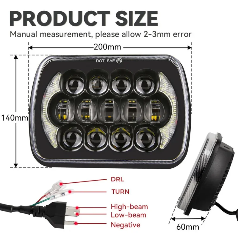 105W hochleistungs-IP67-wasserdichte Hoch-/Abblendscheinwerfer mit quadratischem LED-Licht für Fahrzeuge der Größe 5x7 und 6x7 Zoll.