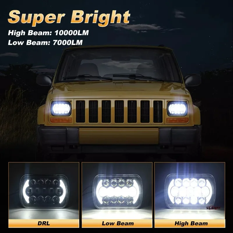 105W hochleistungs-IP67-wasserdichte Hoch-/Abblendscheinwerfer mit quadratischem LED-Licht für Fahrzeuge der Größe 5x7 und 6x7 Zoll.