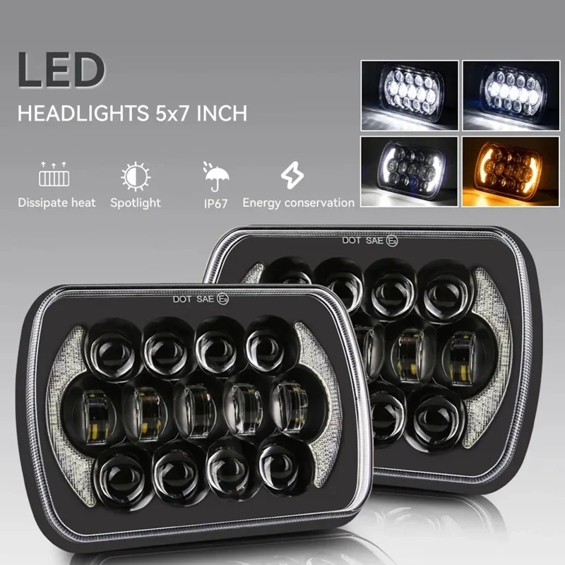 105W hochleistungs-IP67-wasserdichte Hoch-/Abblendscheinwerfer mit quadratischem LED-Licht für Fahrzeuge der Größe 5x7 und 6x7 Zoll.