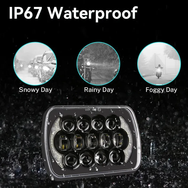 105W hochleistungs-IP67-wasserdichte Hoch-/Abblendscheinwerfer mit quadratischem LED-Licht für Fahrzeuge der Größe 5x7 und 6x7 Zoll.