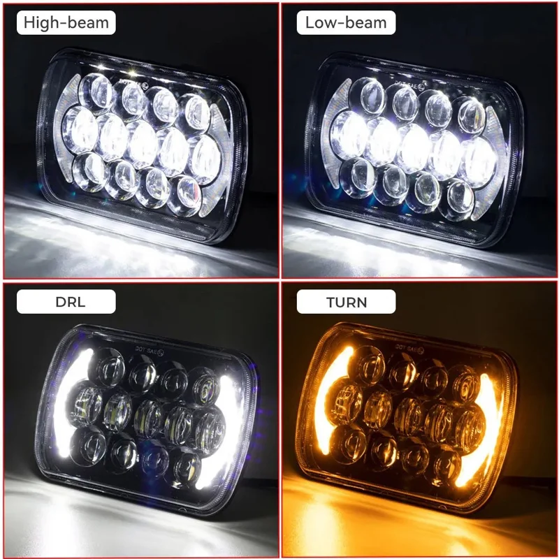 105W hochleistungs-IP67-wasserdichte Hoch-/Abblendscheinwerfer mit quadratischem LED-Licht für Fahrzeuge der Größe 5x7 und 6x7 Zoll.