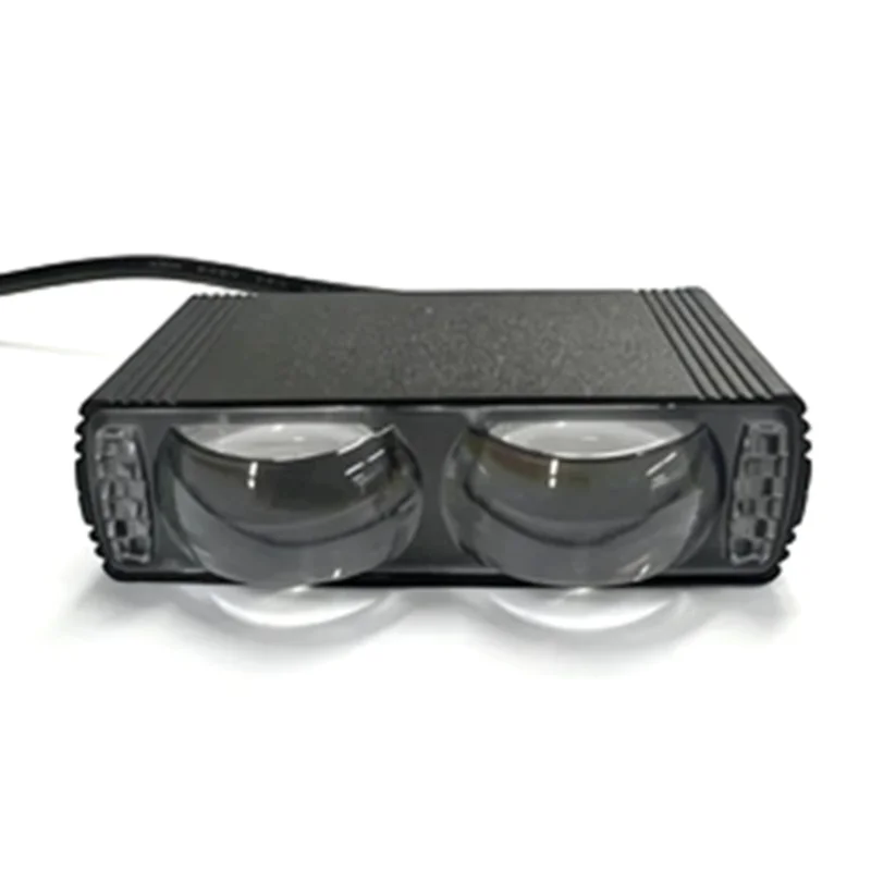 Dual Lens LED Fog Light White + Yellow Light 10W High Low Beam Motorcycle Headlight - Black