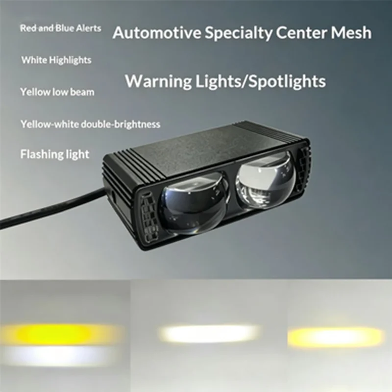 Dual Lens LED Fog Light White + Yellow Light 10W High Low Beam Motorcycle Headlight - Black