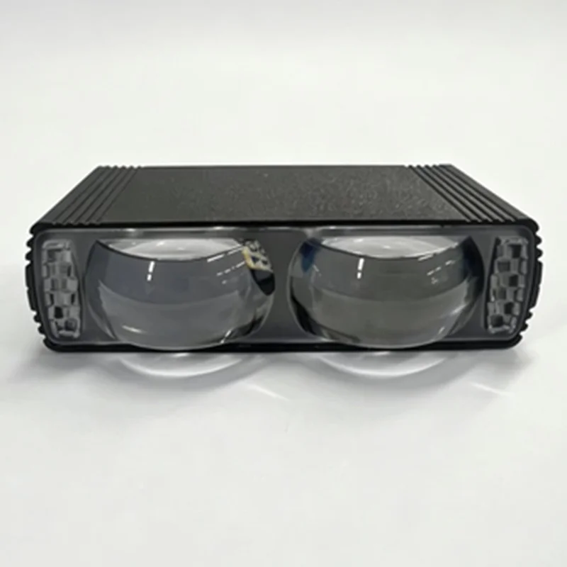 Dual Lens LED Fog Light White + Yellow Light 10W High Low Beam Motorcycle Headlight - Black