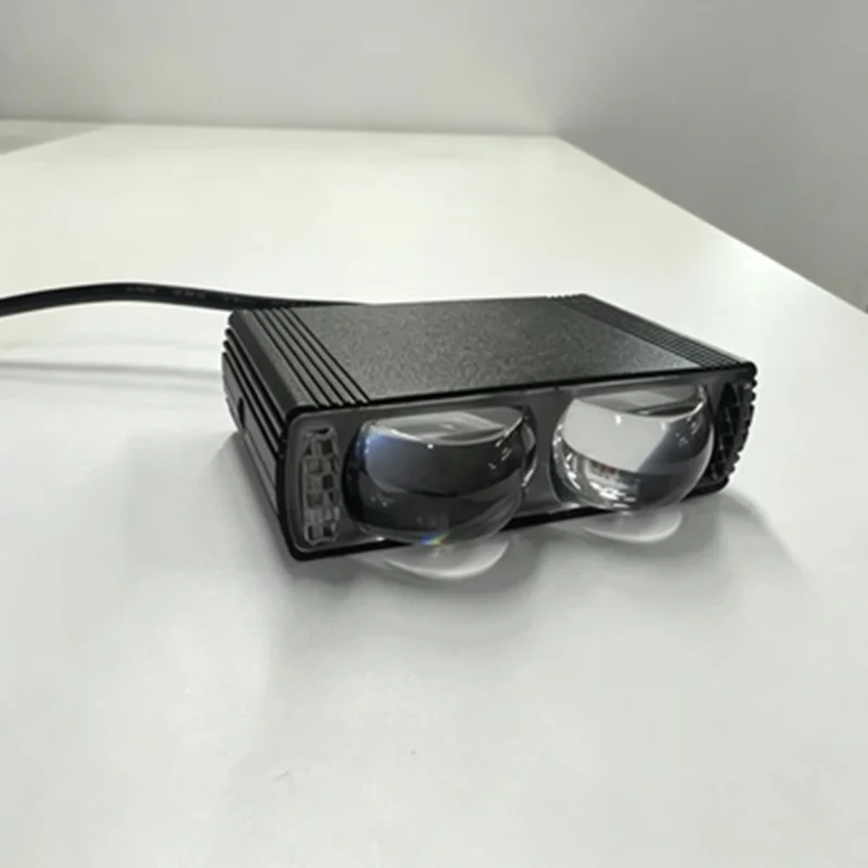 Dual Lens LED Fog Light White + Yellow Light 10W High Low Beam Motorcycle Headlight - Black