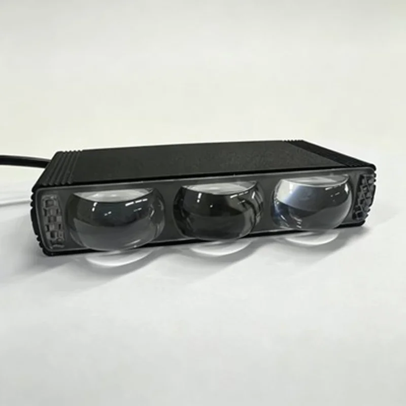 Triple Lens LED Fog Light White + Yellow Light 10W High Low Beam Motorcycle Headlight - Black