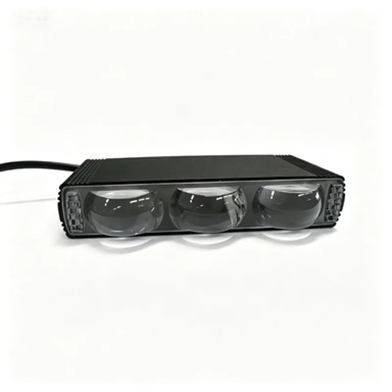 Triple Lens LED Fog Light White + Yellow Light 10W High Low Beam Motorcycle Headlight - Black