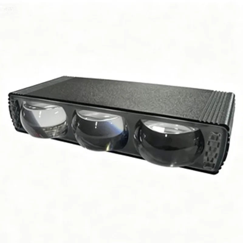 Triple Lens LED Fog Light White + Yellow Light 10W High Low Beam Motorcycle Headlight - Black