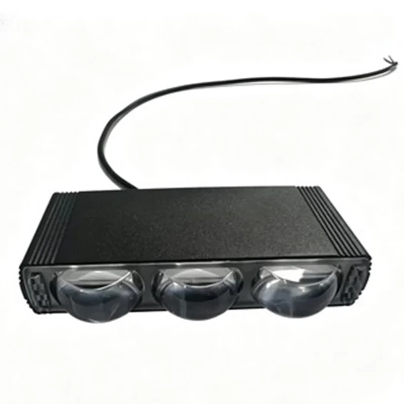 Triple Lens LED Fog Light White + Yellow Light 10W High Low Beam Motorcycle Headlight - Black