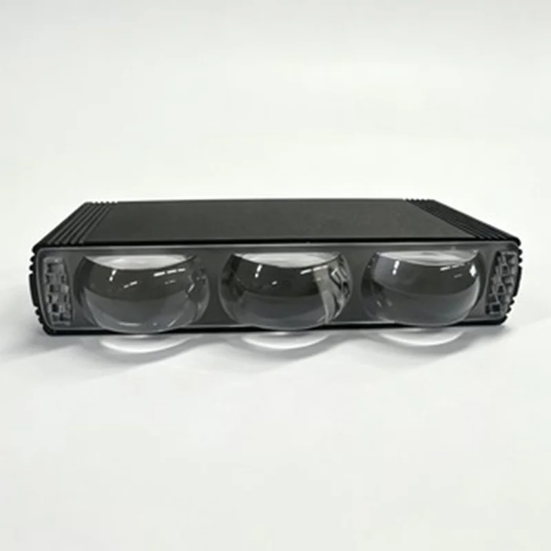Triple Lens LED Fog Light White + Yellow Light 10W High Low Beam Motorcycle Headlight - Black