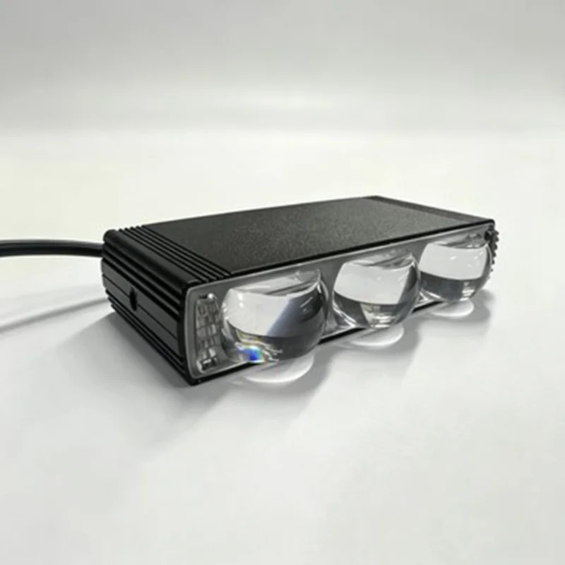Triple Lens LED Fog Light White + Yellow Light 10W High Low Beam Motorcycle Headlight - Black