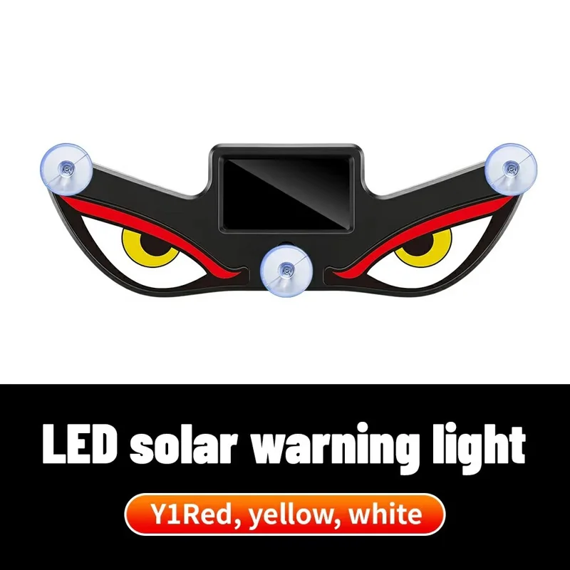 Lámpara LED de Advertencia para Coche con Diseño de Ojos de Diablo, Luz de Ambiente con Energía Solar y Ventosas para Parabrisas - Rojo+Amarillo+Blanco