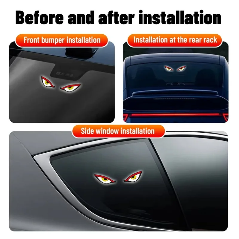Lámpara LED de Advertencia para Coche con Diseño de Ojos de Diablo, Luz de Ambiente con Energía Solar y Ventosas para Parabrisas - Rojo+Amarillo+Blanco