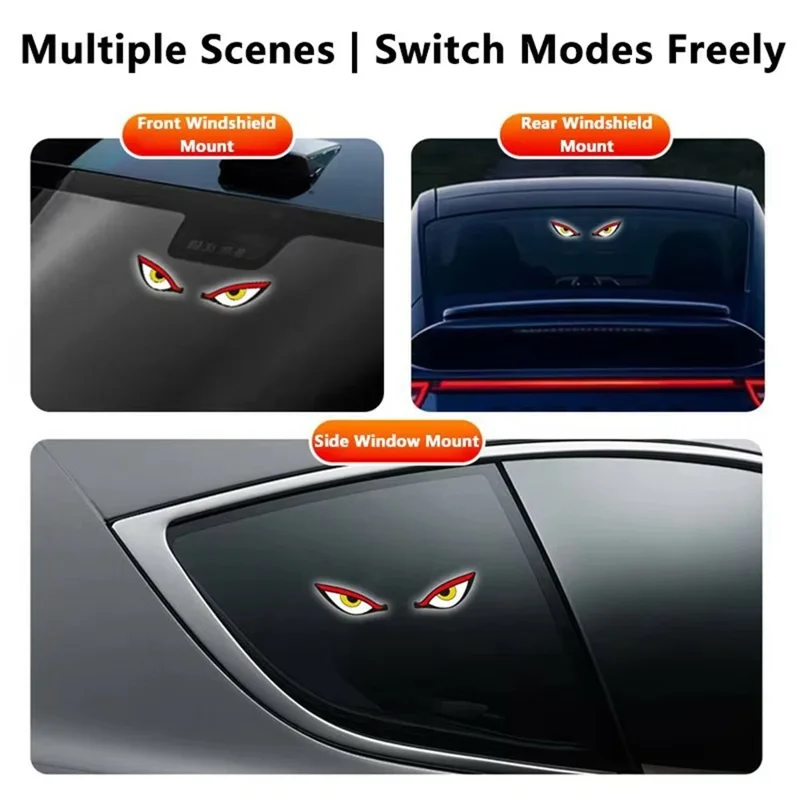 Lámpara LED de Advertencia para Coche con Diseño de Ojos de Diablo, Luz de Ambiente con Energía Solar y Ventosas para Parabrisas - Rojo+Amarillo+Blanco
