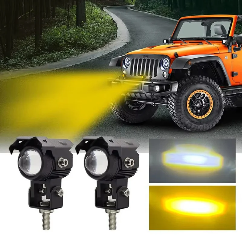 Motorcycle LED Light Dual Color Lens IP67 Waterproof 15W Night Riding Lamp Auxiliary Spotlight Lamp
