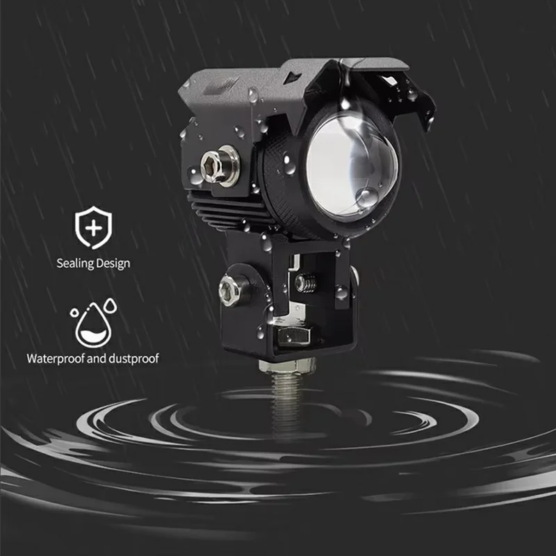 Motorcycle LED Light Dual Color Lens IP67 Waterproof 15W Night Riding Lamp Auxiliary Spotlight Lamp