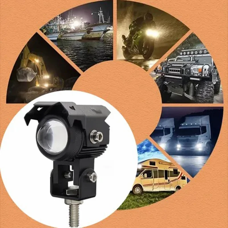 Motorcycle LED Light Dual Color Lens IP67 Waterproof 15W Night Riding Lamp Auxiliary Spotlight Lamp